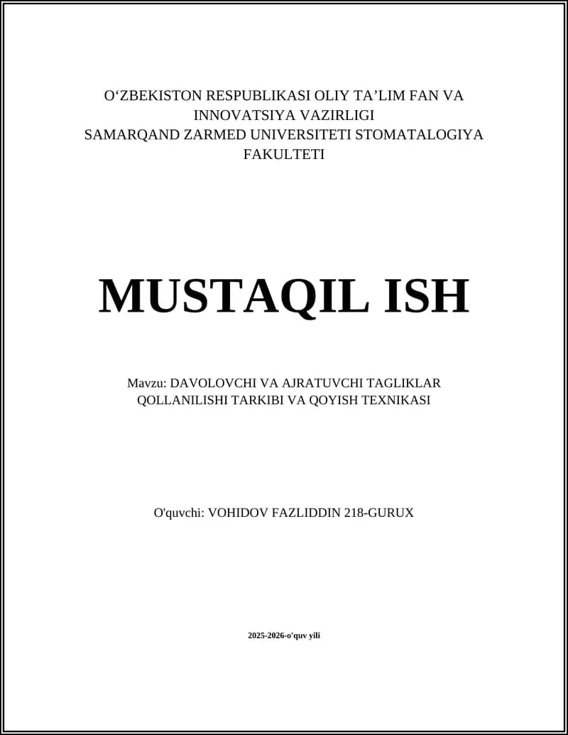 DAVOLOVCHI VA AJRATUVCHI TAGLIKLAR