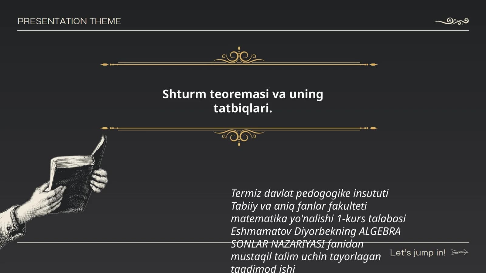 Shturm teoremasi va uning tatbiqlari