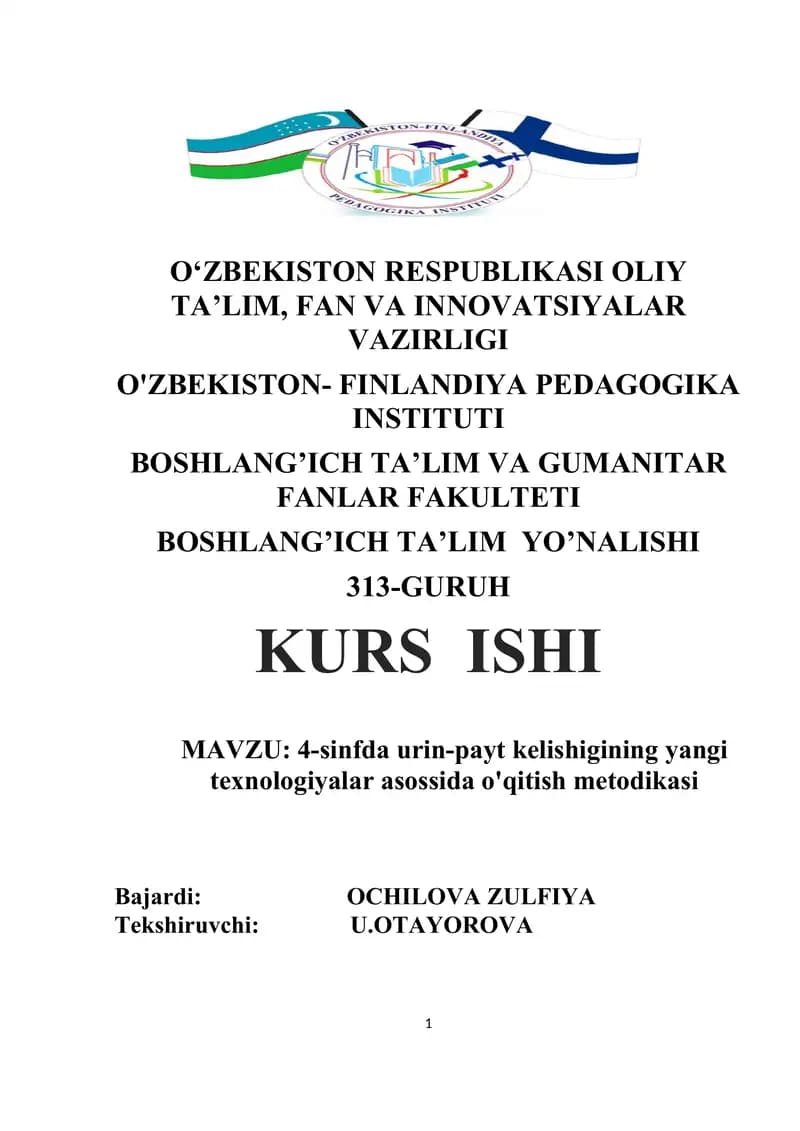 4-sinfda urin-payt kelishigining yangi texnologiyalar asossida o'qitish metodikasi