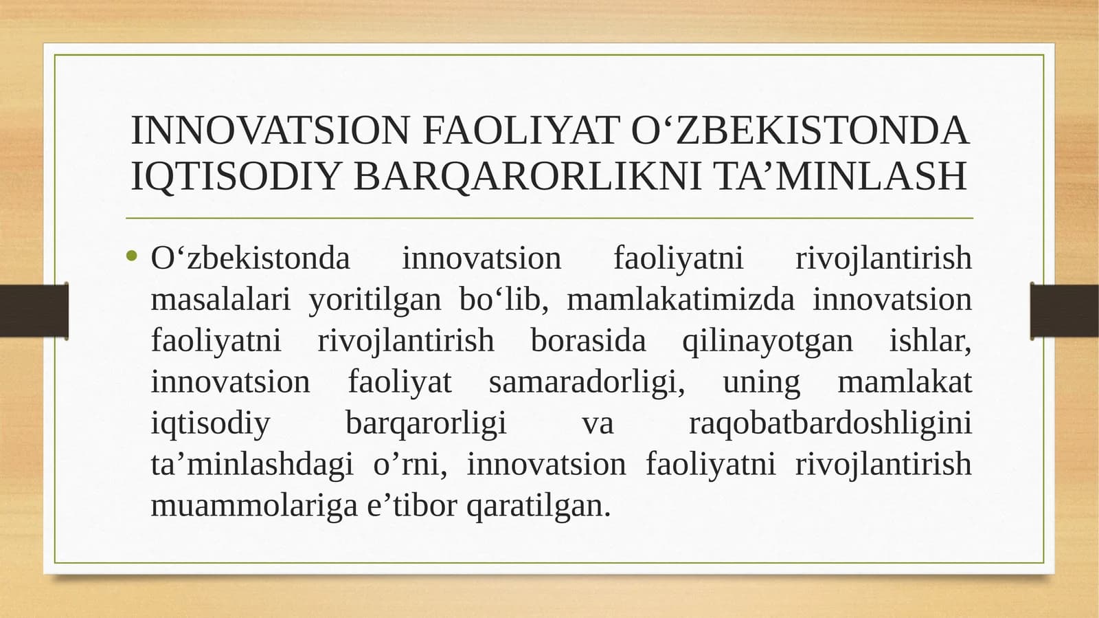 O'zbekistonda iqtisodiy barqarorlikni ta'minlash