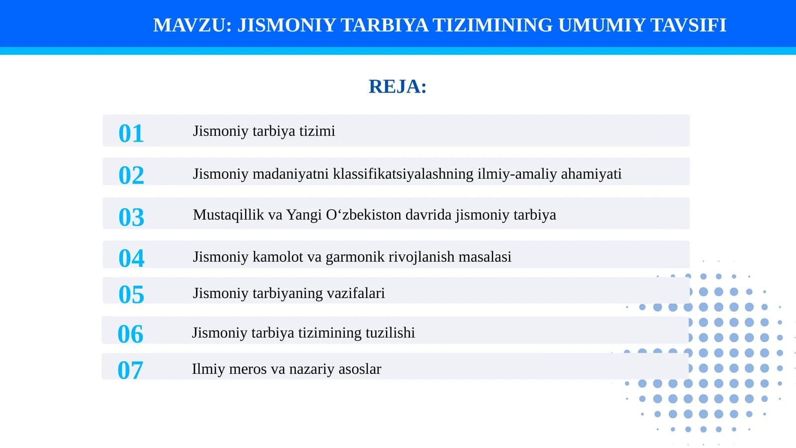 JISMONIY TARBIYA TIZIMINING UMUMIY TAVSIFI