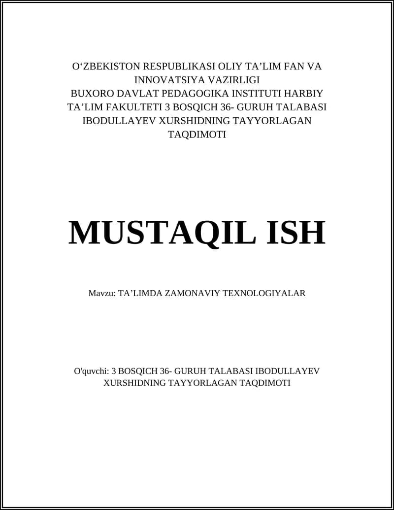 TAʼLIMDA ZAMONAVIY TEXNOLOGIYALAR