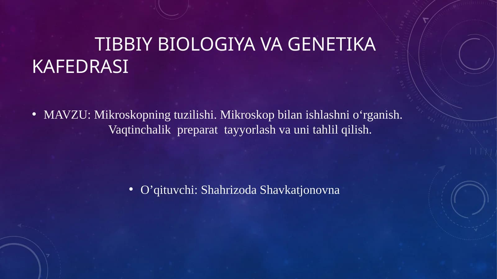 Mikroskopning tuzilishi. Mikroskop bilan ishlashni o'rganish. Vaqtinchalik preparat tayyorlash va unitahlil qilish