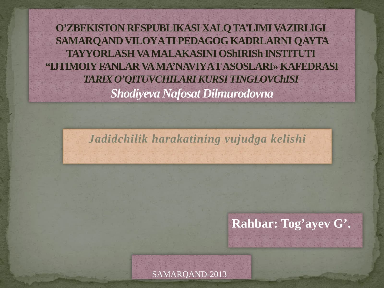 Jadidchilik harakatining vujudga kelishi