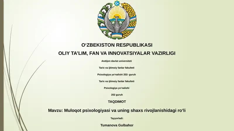 Muloqot psixologiyasi va uning shaxs rivojlanishidagi roʻli