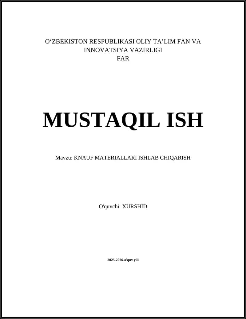 KNAUF MATERIALLARI ISHLAB CHIQARISH