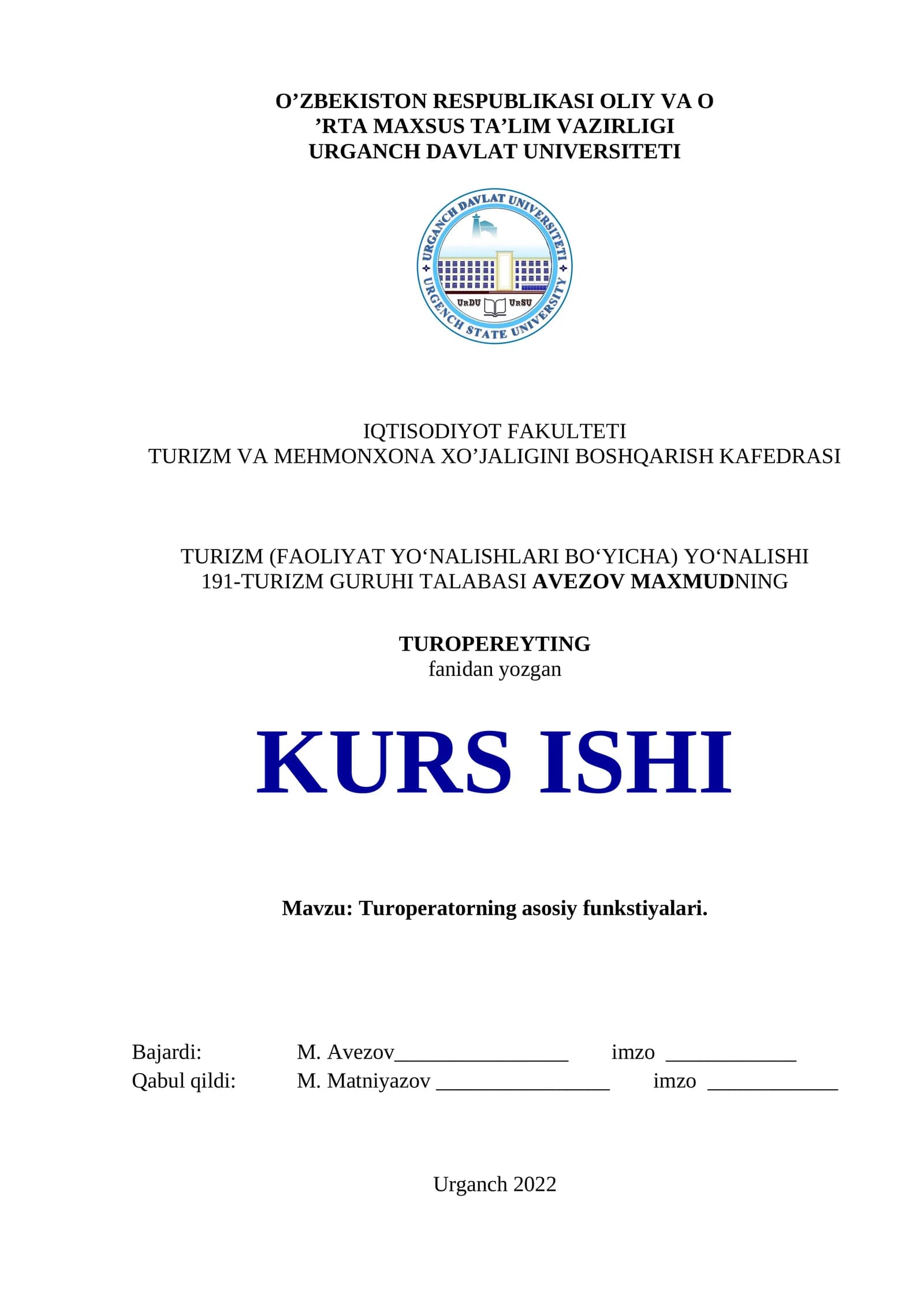 Turoperatorning asosiy funkstiyalari