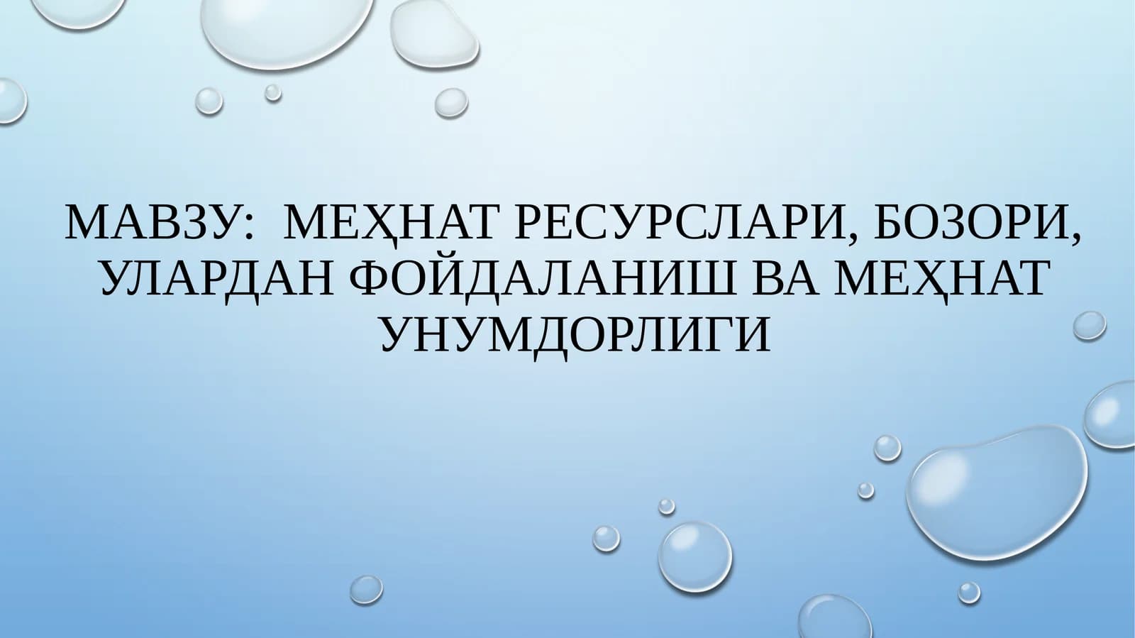 Меҳнат ресурслари, бозори, улардан фойдаланиш ва меҳнат унумдорлиги