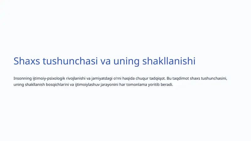 Shaxs tushunchasi va uning shakllanishi