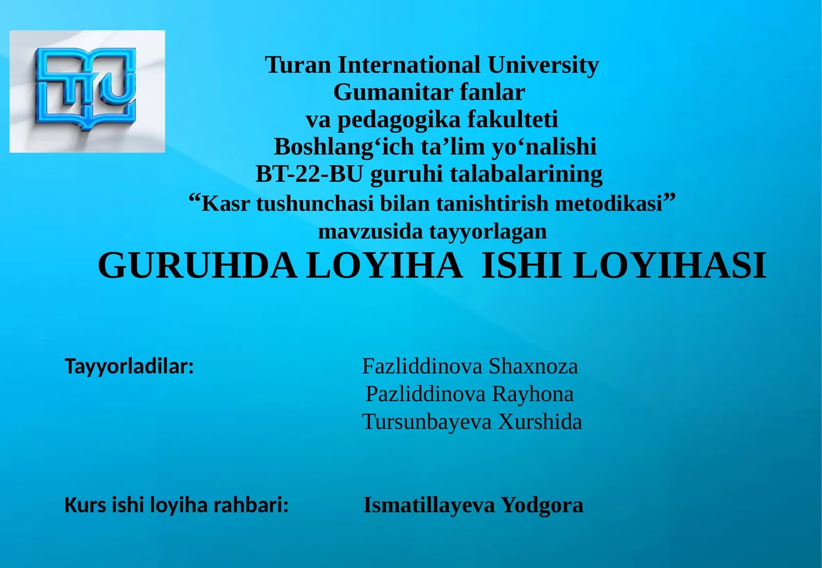 Kasr tushunchasi bilan tanishtirish metodikasi