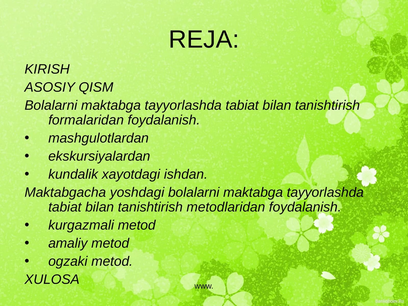 Bolalarni maktabga tayyorlashda tabiat bilan tanishtirish