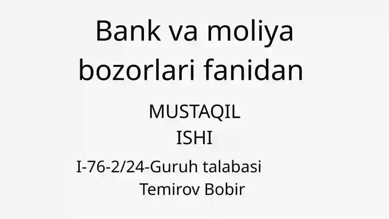 Moliya Bozorining Rivojlanish Bosqichlari va Funksiyalari