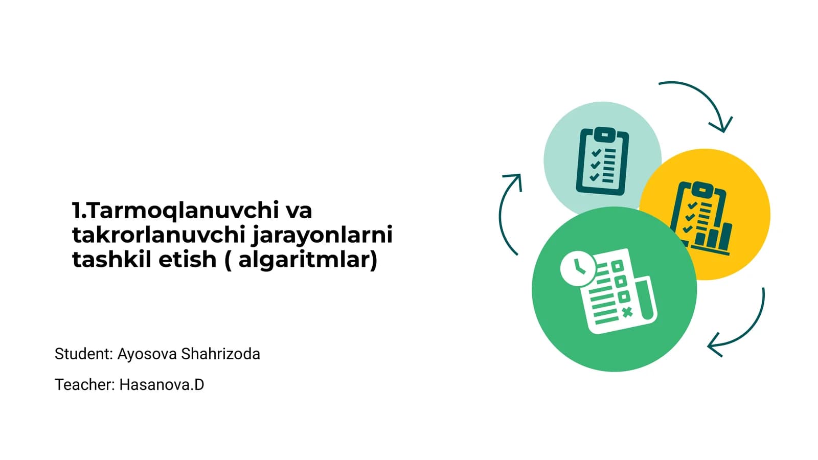 Tarmoqlanuvchi va takrorlanuvchi jarayonlarni tashkil etish ( algaritmlar)