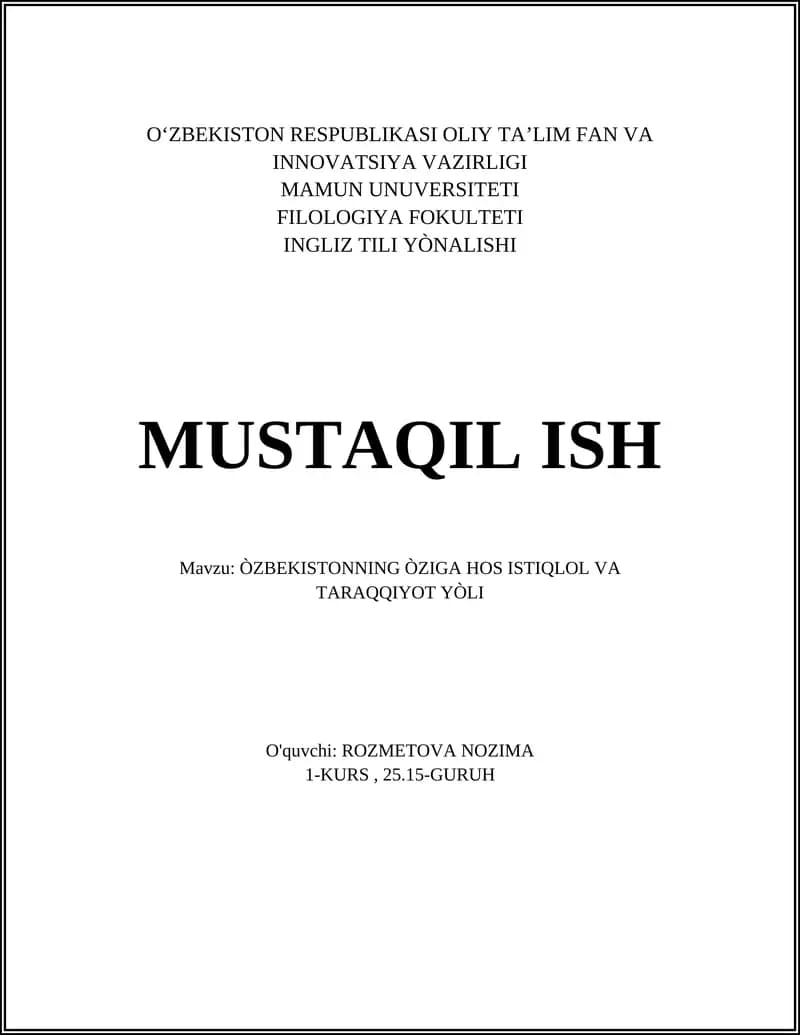 ÒZBEKISTONNING ÒZIGA HOS ISTIQLOL VA TARAQQIYOT YÒLI