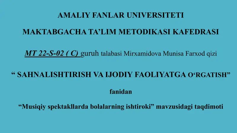 SAHNALISHTIRISH VA IJODIY FAOLIYATGA O‘RGATISH
