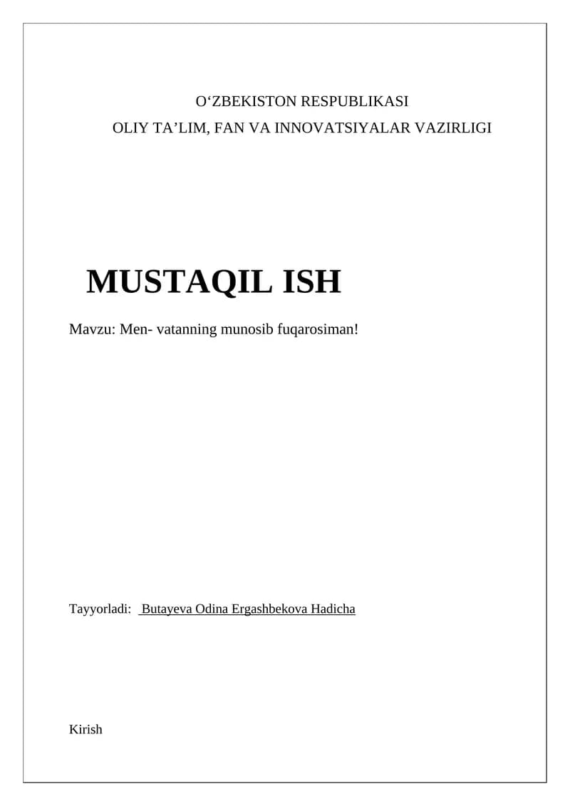 Men- vatanning munosib fuqarosiman!