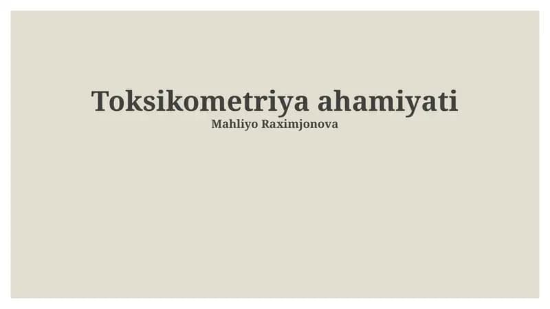 Toksikometriya ahamiyati