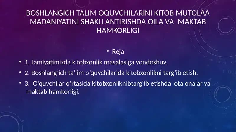 Talim va O'qitishda Oilaviy Hamkorlik