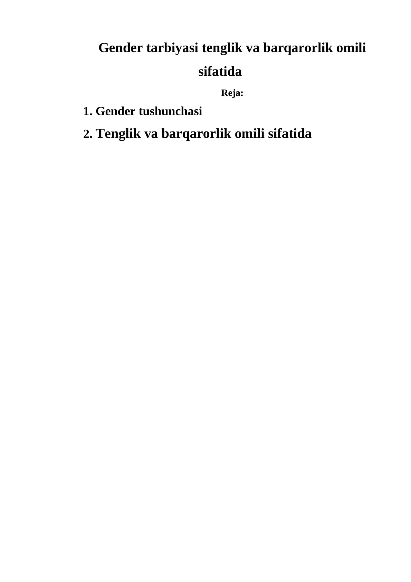 Gender tarbiyasi tenglik va barqarorlik omili sifatida