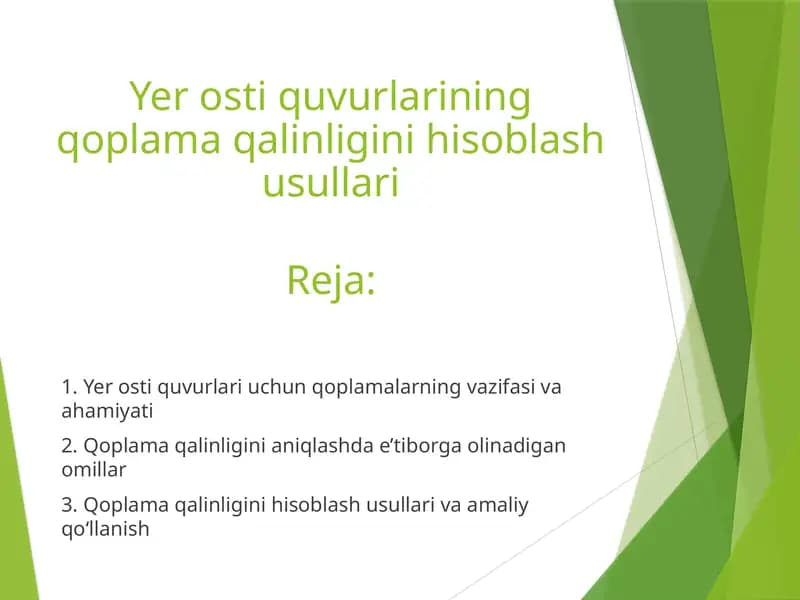 Yer osti quvurlarining qoplama qalinligini hisoblash usullari
