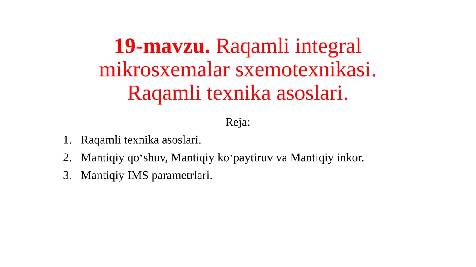 Raqamliintegral mikrosxemalar sxemotexnikasi