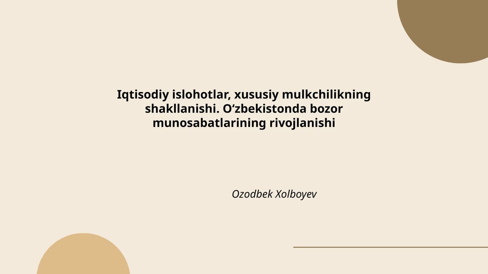 Iqtisodiy islohotlar, xususiy mulkchilikning shakllanishi