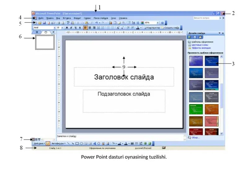 Power Point dаsturi oynasi