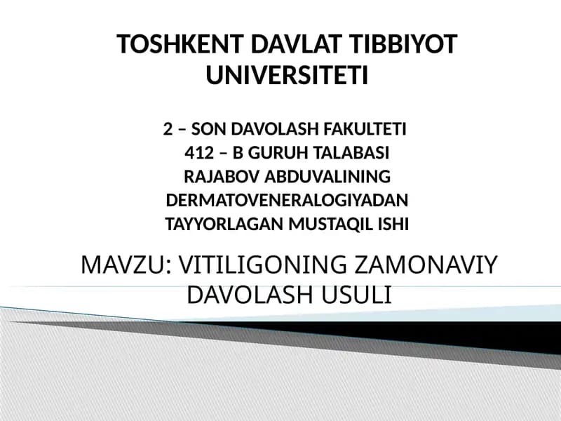 VITILIGONING ZAMONAVIY DAVOLASH USULI