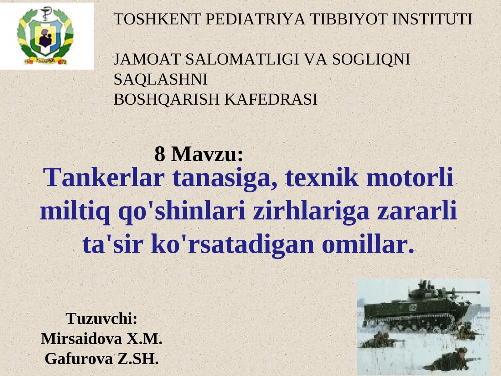 Toshkent Pediatriya Tibbiyot Institutijam O'quv qo'llanmasi