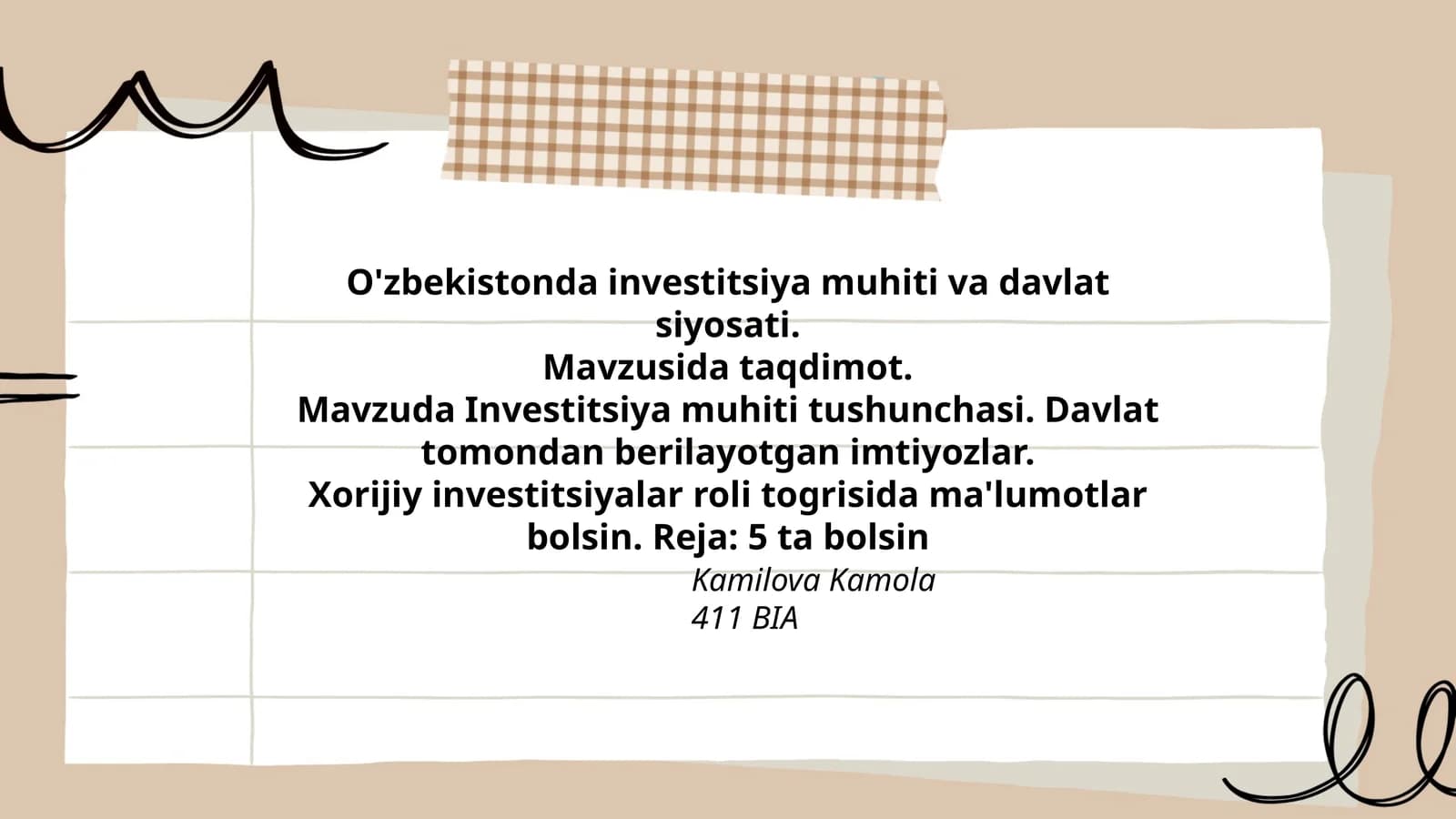 O'zbekistonda investitsiya muhiti va davlat siyosati