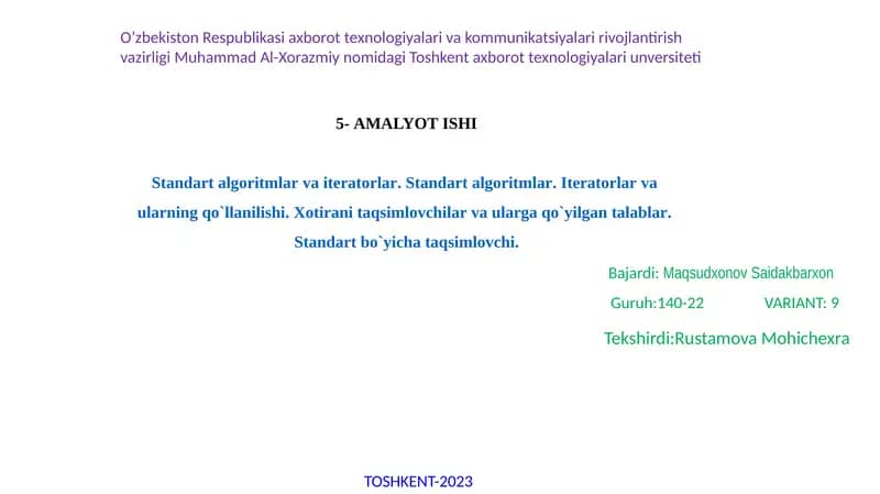 Standart algoritmlar va iteratorlar