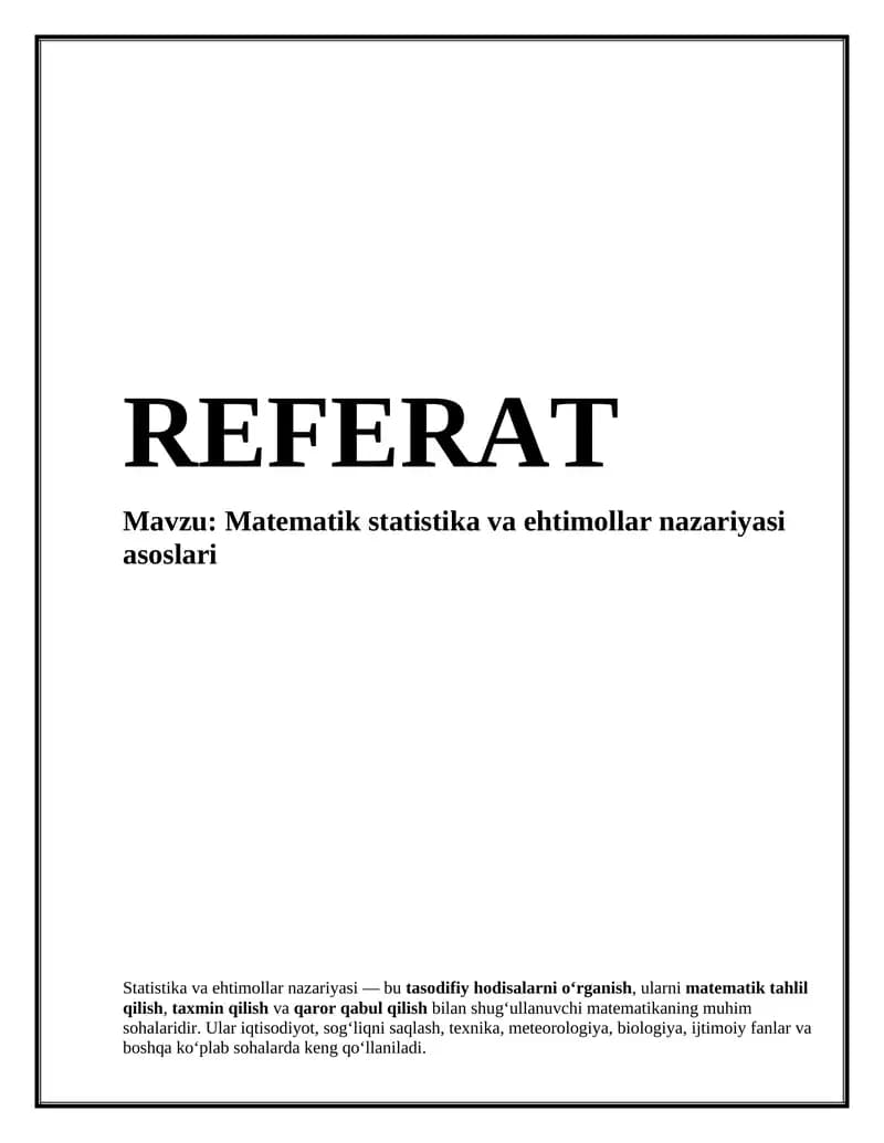 Matematik statistika va ehtimollar nazariyasi asoslari