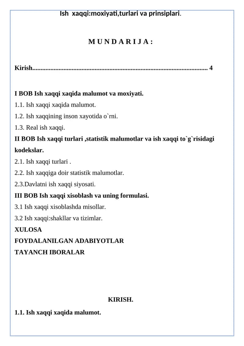 Ish xaqqi: moxiyati, turlari va prinsiplari