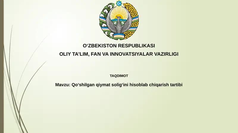 Qo‘shilgan qiymat solig‘ini hisoblab chiqarish tartibi