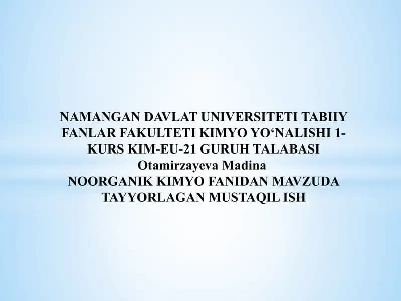 NITRID GIDROZIN GIDROKSILAMIN AZIT KISLOTASI