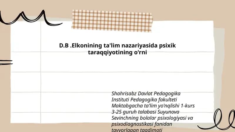 Bolalar psixologiyasi va psixodiagnostikasi fanidan tayyorlagan taqdimot