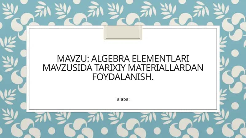 ALGEBRA ELEMENTLARI