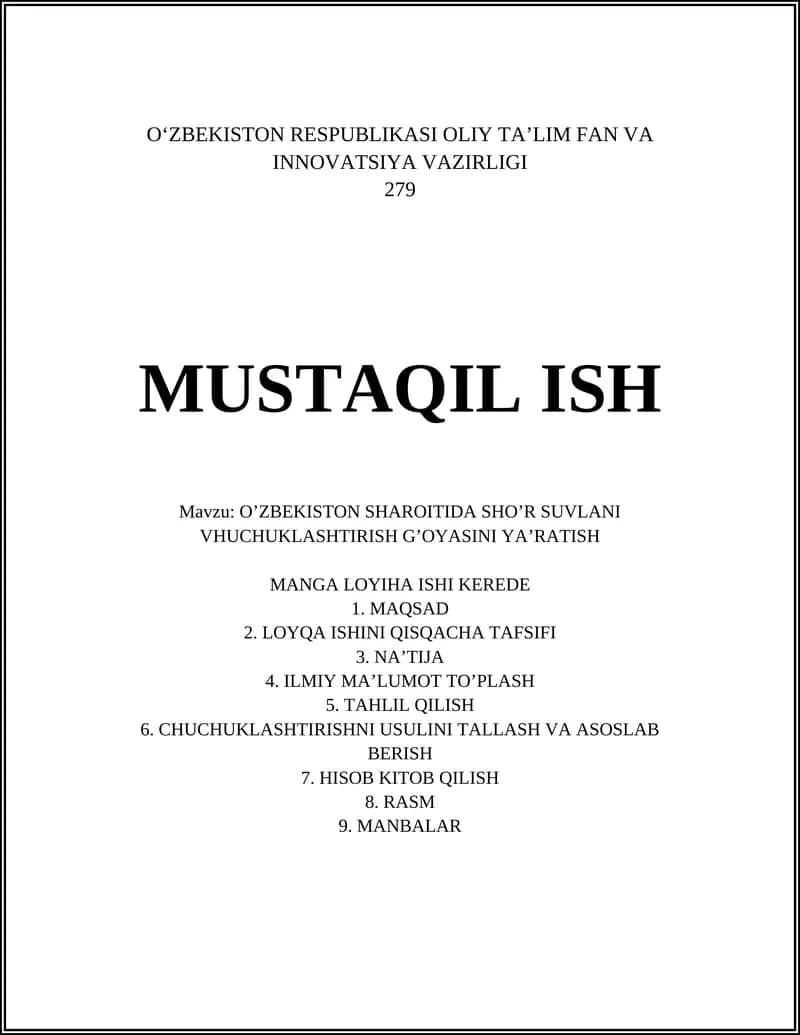 O'ZBEKISTON SHAROITIDA SHO’R SUVLANI VHUCHUKLASHTIRISH G’OYASINI YA’RATISH