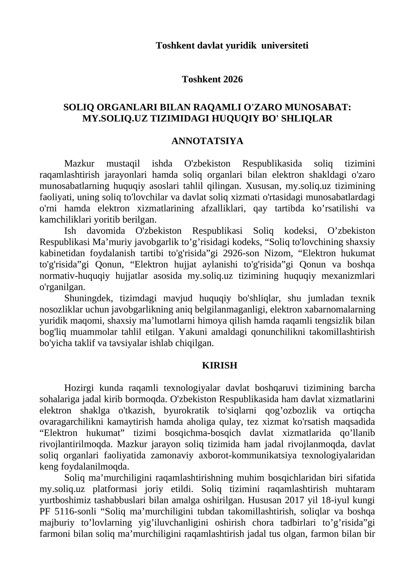 MY.SOLIQ.UZ TIZIMIDAGI HUQUQIY BO' SHLIQLAR