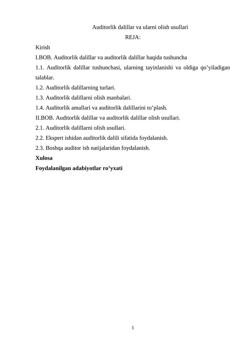 Auditorlik dalillar va ularni olish usullari