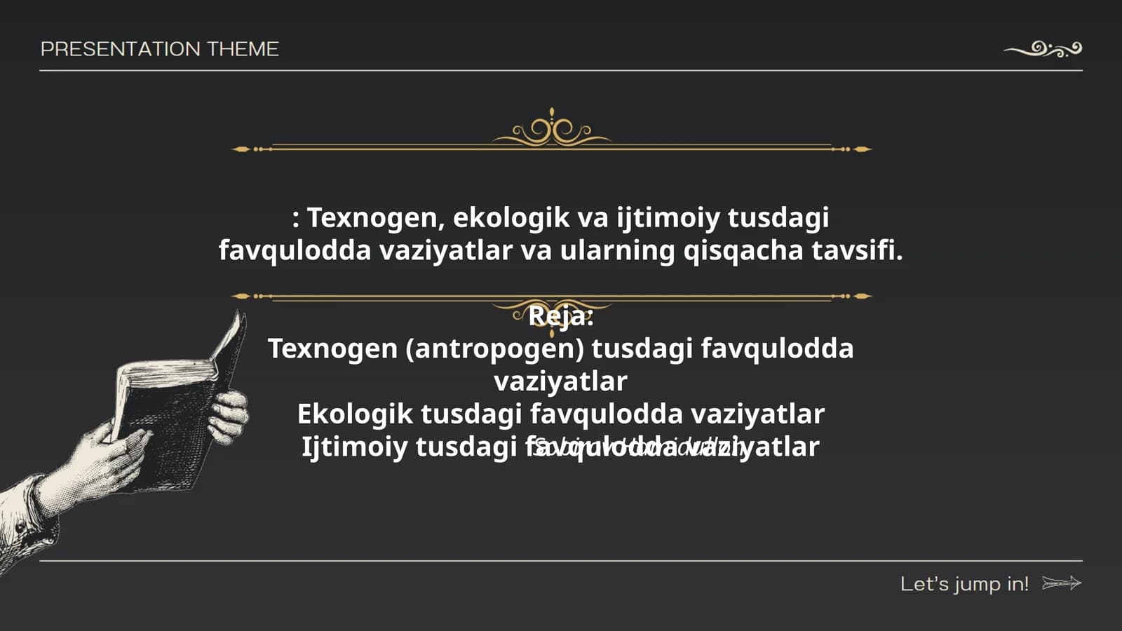 Texnogen, ekologik va ijtimoiy tusdagi favqulodda vaziyatlar va ularning qisqacha tavsifi