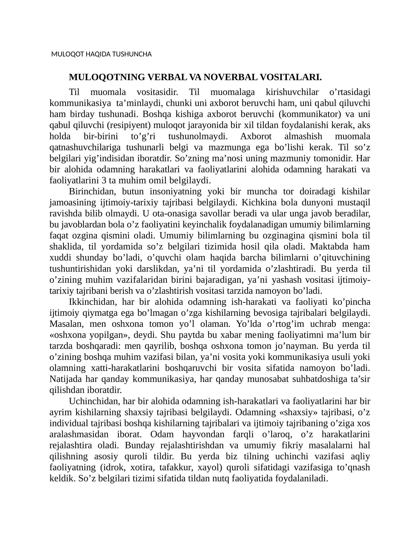 MULOQOT HAQIDA TUSHUNCHA