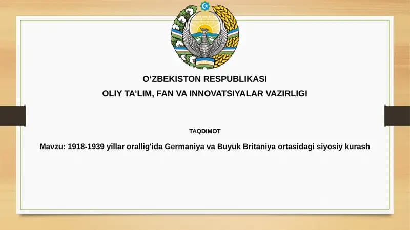 1918-1939 yillar orallig'ida Germaniya va Buyuk Britaniya ortasidagi siyosiy kurash