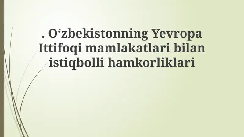 O'zbekiston-Yevropa Ittifoqi: Hamkorlikning ustuvor yo'nalishlari