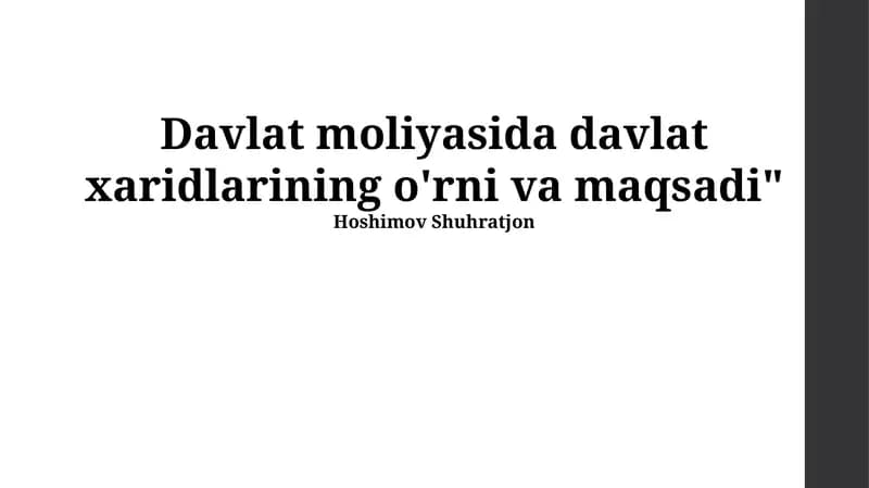 Davlat Xaridlarining Davlat Moliyasidagi O'rni