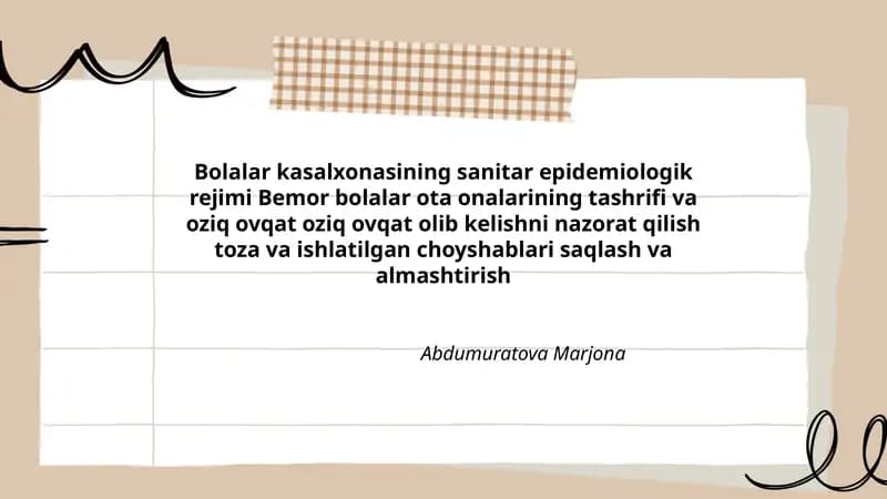 Bolalar kasalxonasining sanitar epidemiologik rejimi