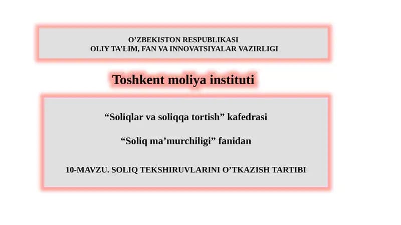 SOLIQ TEKSHIRUVLARINI O’TKAZISH TARTIBI