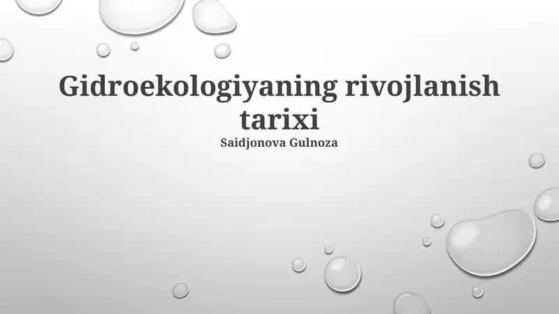 Gidroekologiyaning rivojlanish tarixi