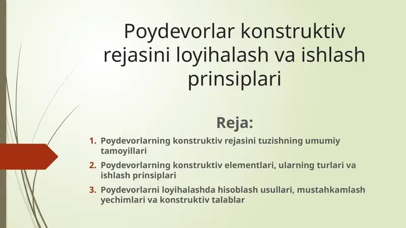Poydevorlar konstruktiv rejasini loyihalash va ishlash prinsiplari