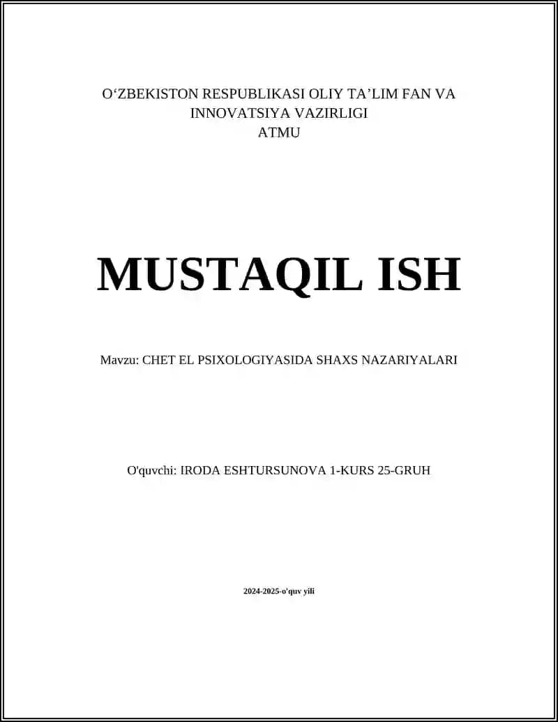 CHET EL PSIXOLOGIYASIDA SHAXS NAZARIYALARI